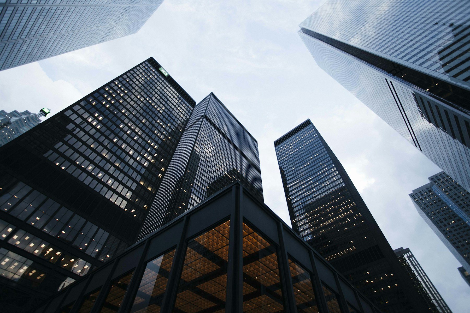Office towers viewed from street level